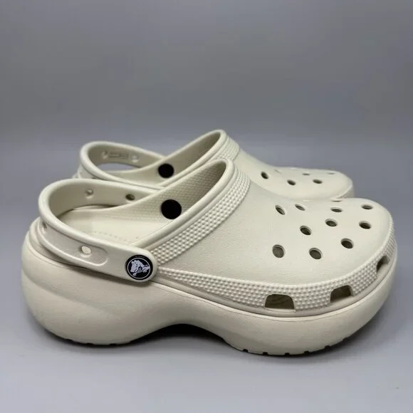 Crocs Classic Bae Platform Clog Shoes Womens Size 8 Beige Tan Slip On Comfort - Picture 1 of 10
